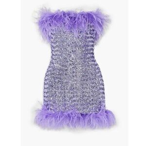 Oseree Purple Sequin Mini Dress with Feather Trim